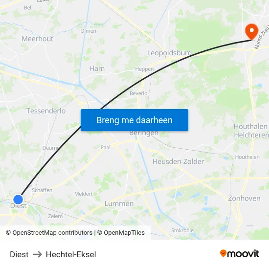 Diest to Hechtel-Eksel map