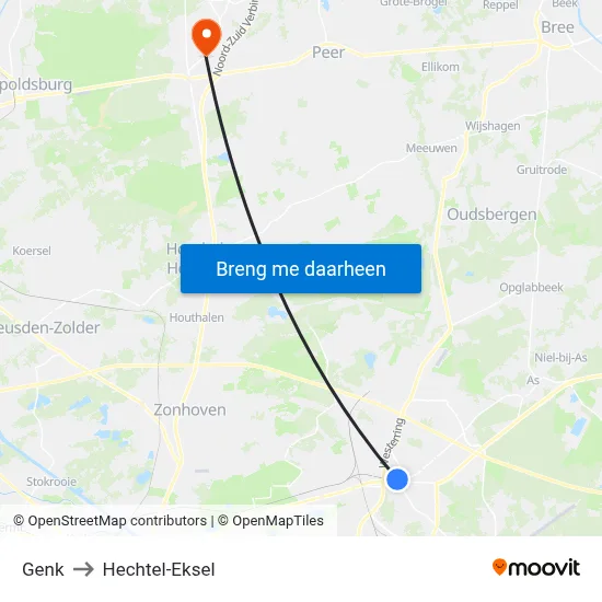 Genk to Hechtel-Eksel map