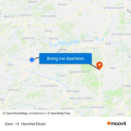 Geel to Hechtel-Eksel map