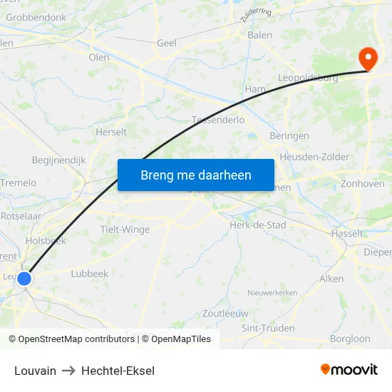 Louvain to Hechtel-Eksel map