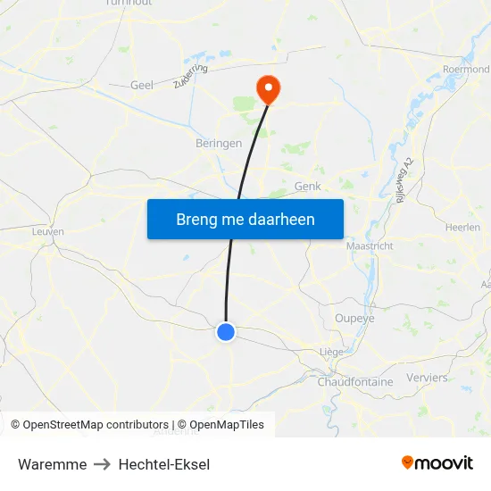 Waremme to Hechtel-Eksel map