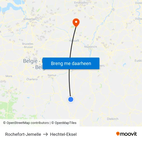 Rochefort-Jemelle to Hechtel-Eksel map