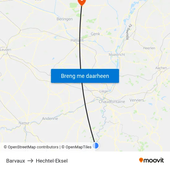 Barvaux to Hechtel-Eksel map