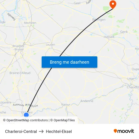 Charleroi-Central to Hechtel-Eksel map