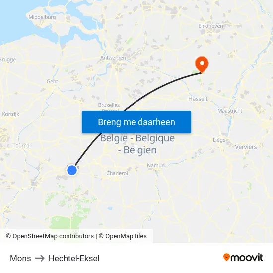 Mons to Hechtel-Eksel map