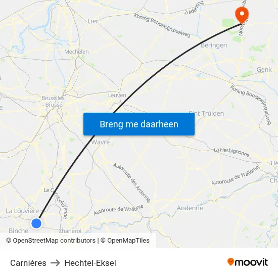 Carnières to Hechtel-Eksel map