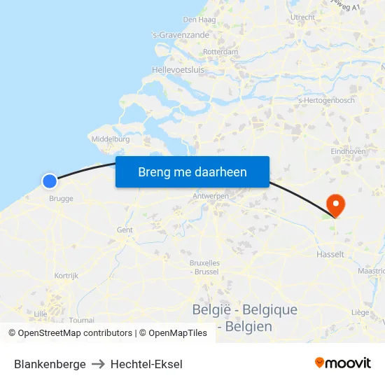 Blankenberge to Hechtel-Eksel map