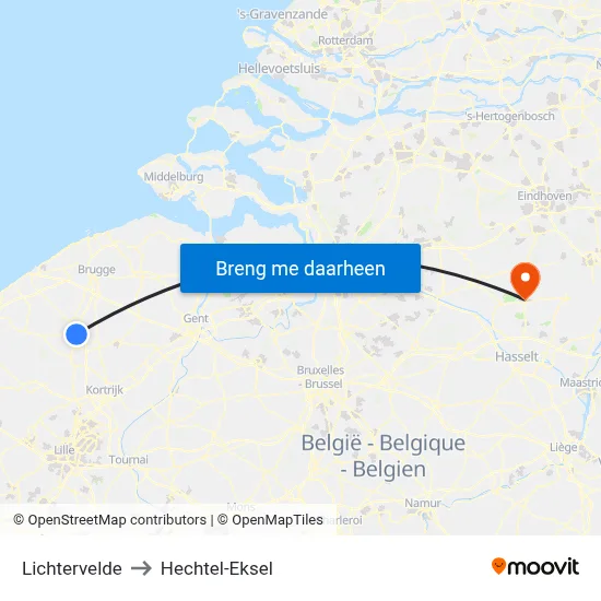 Lichtervelde to Hechtel-Eksel map