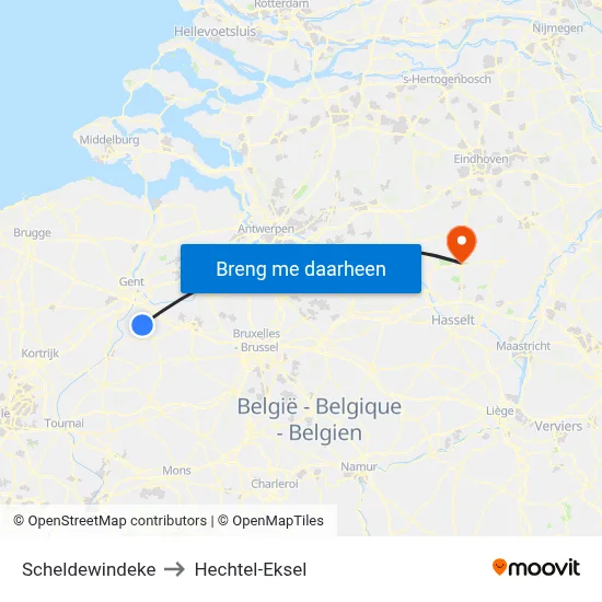 Scheldewindeke to Hechtel-Eksel map