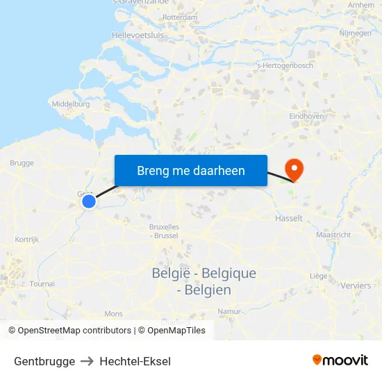 Gentbrugge to Hechtel-Eksel map