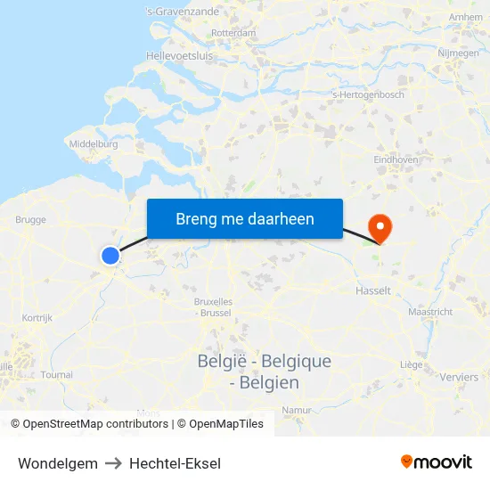 Wondelgem to Hechtel-Eksel map