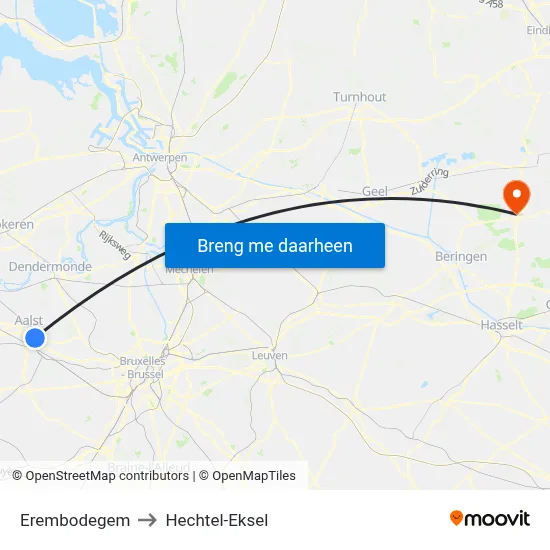 Erembodegem to Hechtel-Eksel map