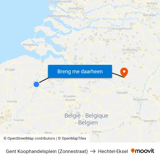 Gent Koophandelsplein (Zonnestraat) to Hechtel-Eksel map