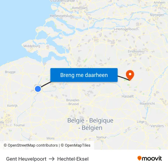 Gent Heuvelpoort to Hechtel-Eksel map