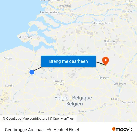 Gentbrugge Arsenaal to Hechtel-Eksel map