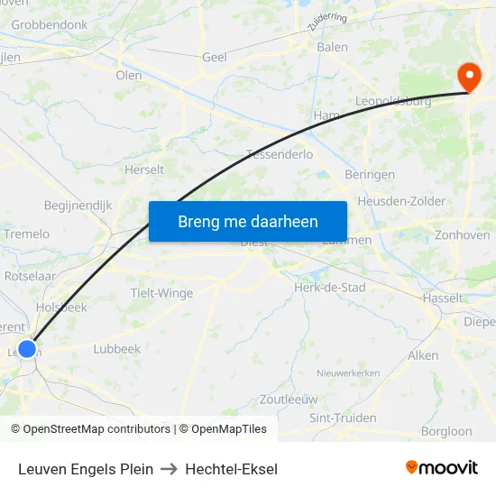 Leuven Engels Plein to Hechtel-Eksel map