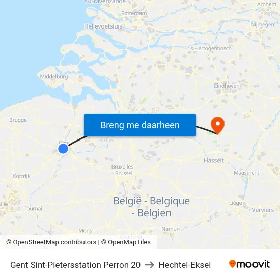 Gent Sint-Pietersstation Perron 20 to Hechtel-Eksel map