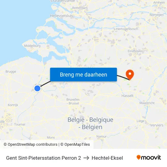 Gent Sint-Pietersstation Perron 2 to Hechtel-Eksel map