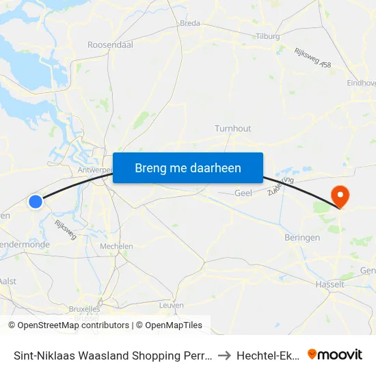 Sint-Niklaas Waasland Shopping Perron 1 to Hechtel-Eksel map