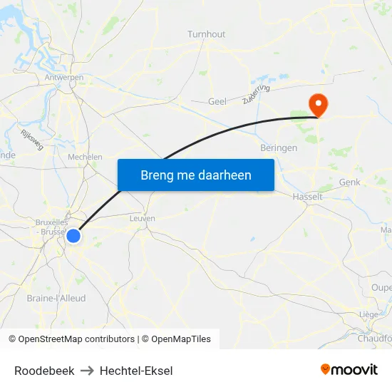 Roodebeek to Hechtel-Eksel map