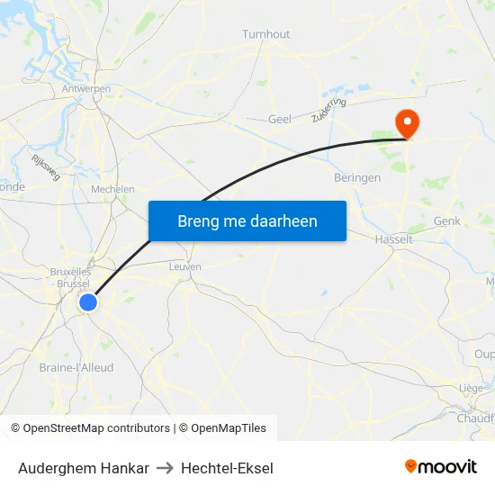Auderghem Hankar to Hechtel-Eksel map