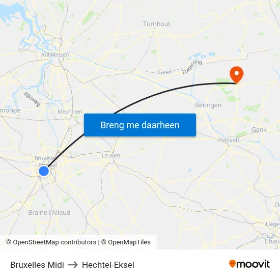 Bruxelles Midi to Hechtel-Eksel map