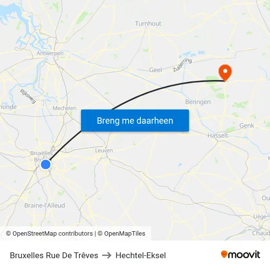 Bruxelles Rue De Trêves to Hechtel-Eksel map