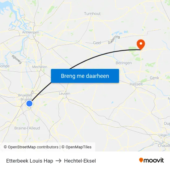 Etterbeek Louis Hap to Hechtel-Eksel map