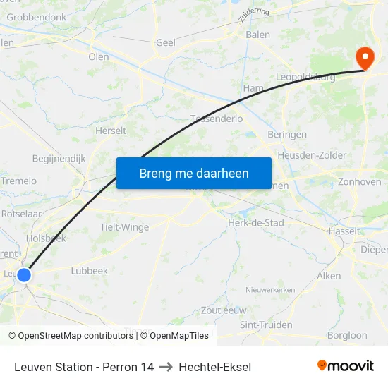 Leuven Station - Perron 14 to Hechtel-Eksel map