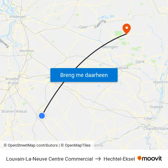 Louvain-La-Neuve Centre Commercial to Hechtel-Eksel map