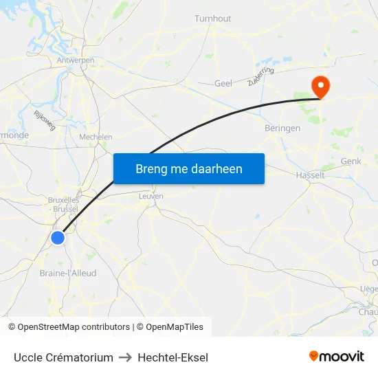 Uccle Crématorium to Hechtel-Eksel map