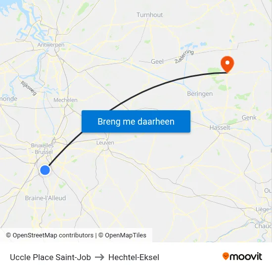 Uccle Place Saint-Job to Hechtel-Eksel map