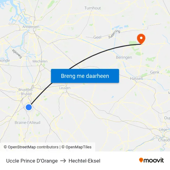 Uccle Prince D'Orange to Hechtel-Eksel map