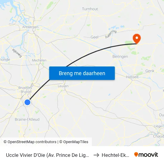 Uccle Vivier D'Oie (Av. Prince De Ligne) to Hechtel-Eksel map
