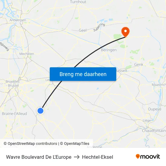 Wavre Boulevard De L'Europe to Hechtel-Eksel map