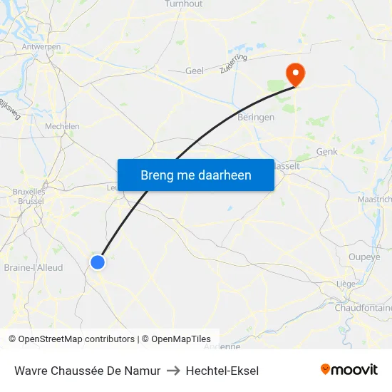 Wavre Chaussée De Namur to Hechtel-Eksel map