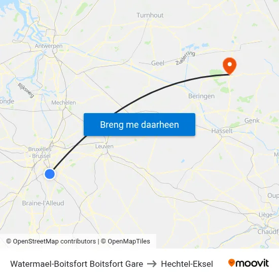 Watermael-Boitsfort Boitsfort Gare to Hechtel-Eksel map