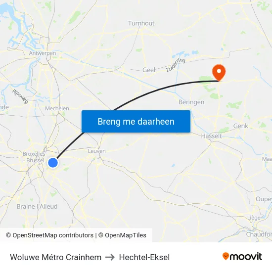 Woluwe Métro Crainhem to Hechtel-Eksel map