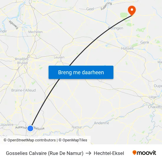 Gosselies Calvaire (Rue De Namur) to Hechtel-Eksel map