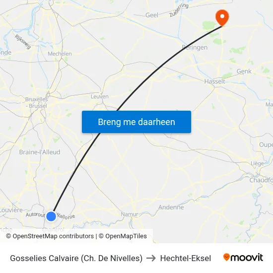 Gosselies Calvaire (Ch. De Nivelles) to Hechtel-Eksel map