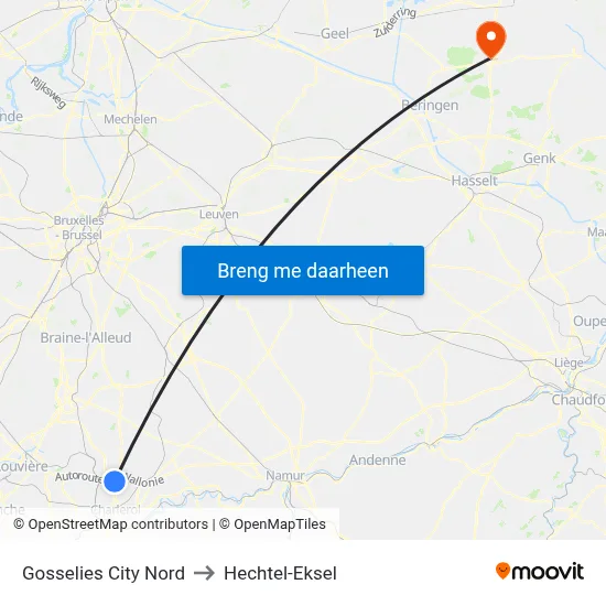 Gosselies City Nord to Hechtel-Eksel map