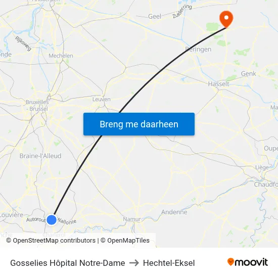 Gosselies Hôpital Notre-Dame to Hechtel-Eksel map