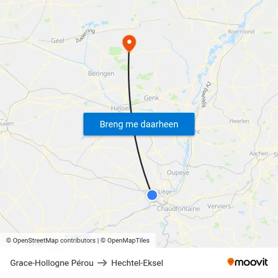 Grace-Hollogne Pérou to Hechtel-Eksel map