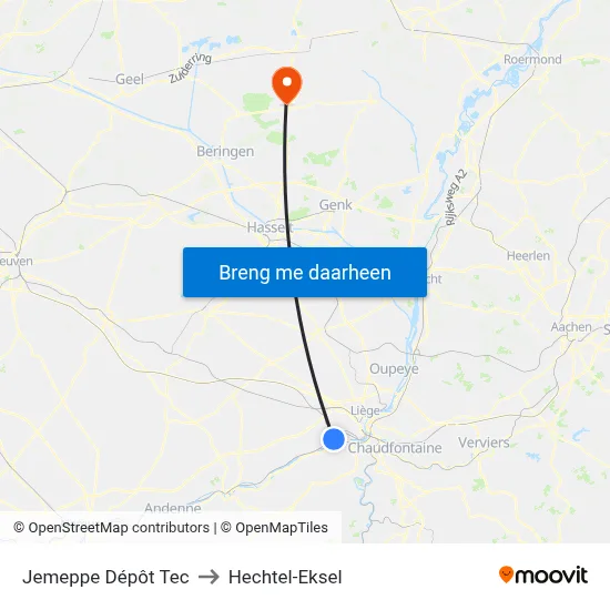 Jemeppe Dépôt Tec to Hechtel-Eksel map
