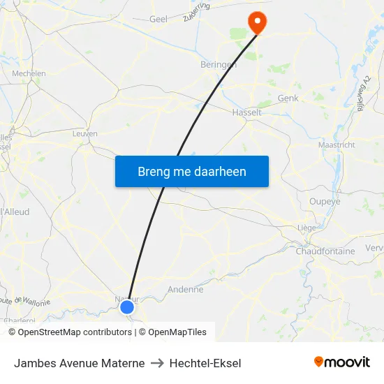 Jambes Avenue Materne to Hechtel-Eksel map