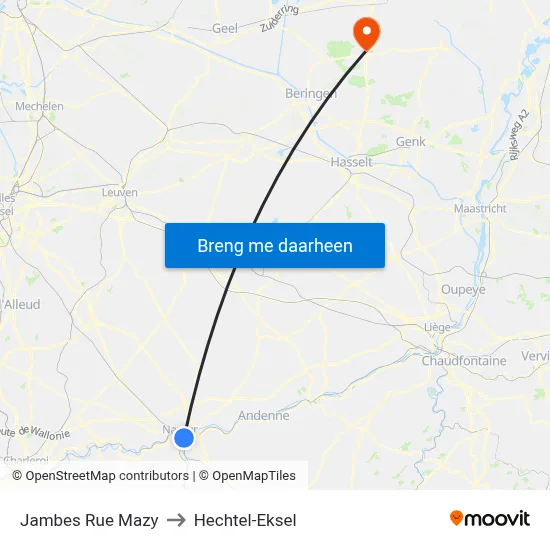 Jambes Rue Mazy to Hechtel-Eksel map