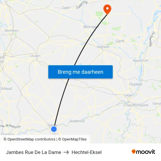 Jambes Rue De La Dame to Hechtel-Eksel map