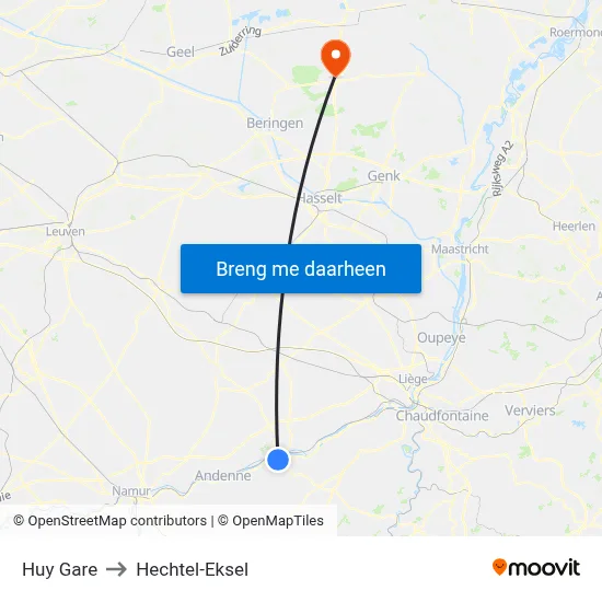 Huy Gare to Hechtel-Eksel map