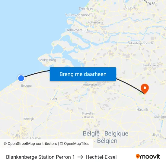 Blankenberge Station Perron 1 to Hechtel-Eksel map