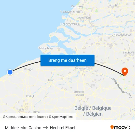 Middelkerke Casino to Hechtel-Eksel map